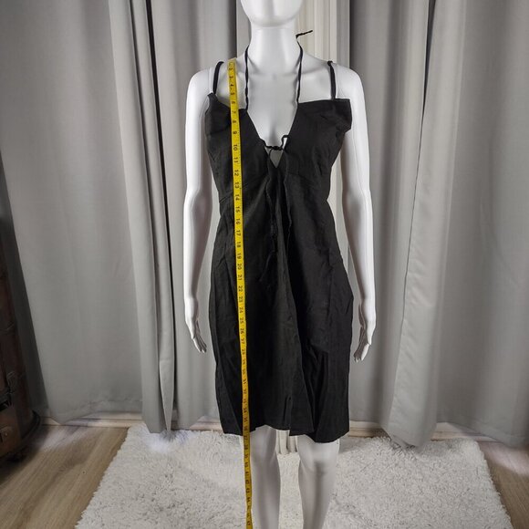 Forever 21+ Black Linen Blend Midi Dress Spaghetti Strap Tie Front Size 3X - Picture 6 of 12